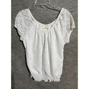 Bobbie Brooks Blouse Womens L Lace Scoop Neck Cap Sleeve White